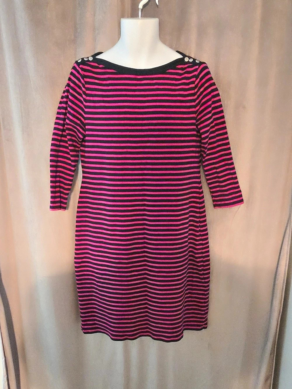 Lauren Ralph Lauren Striped Midi Dress in Pink & Black Size XL